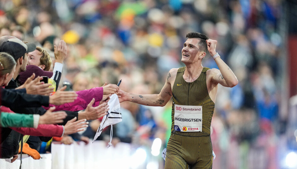GULL TIL ALLE: På idrettsbanen er det kun én som får seiersprisen, men i Guds rike kan alle vinne, skriver Sigurd Skoge. Bildet: Jakob Ingebrigtsen etter å ha vunnet 1.500 meter for menn under Diamond League Bislett Games 2024.