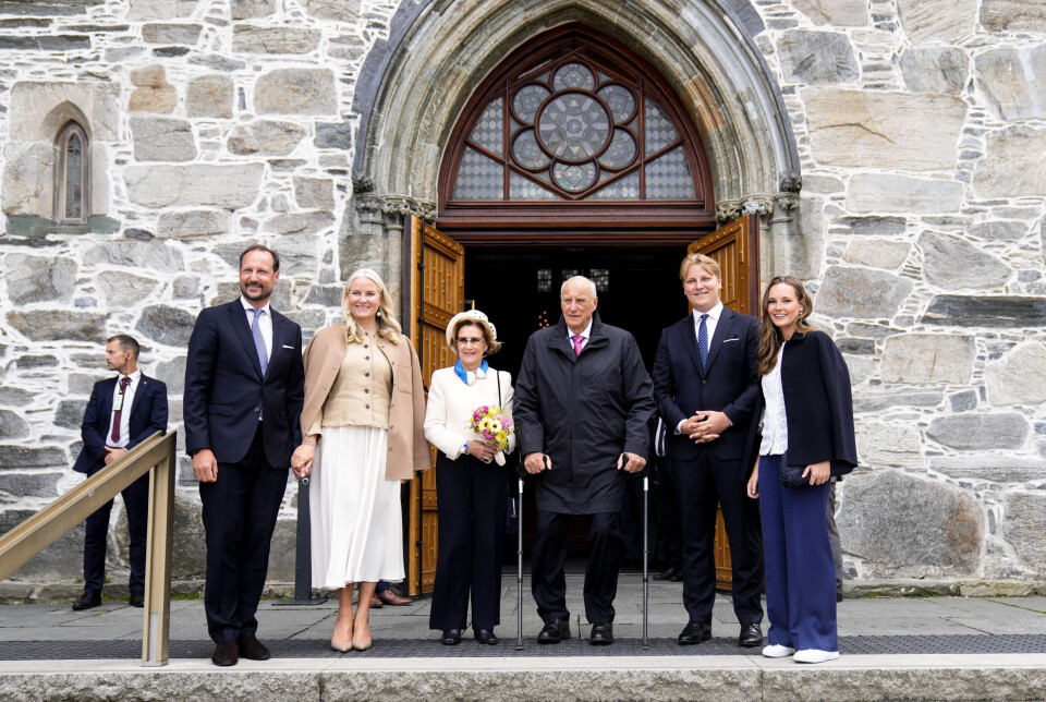 STAVANGER: Kong Harald, dronning Sonja, kronprins Haakon, kronprinsesse Mette-Marit, prinsesse Ingrid Alexandra og prins Sverre Magnus deltar på markeringen av 200-årsjubileet for utvandringen til Amerika i Stavanger.