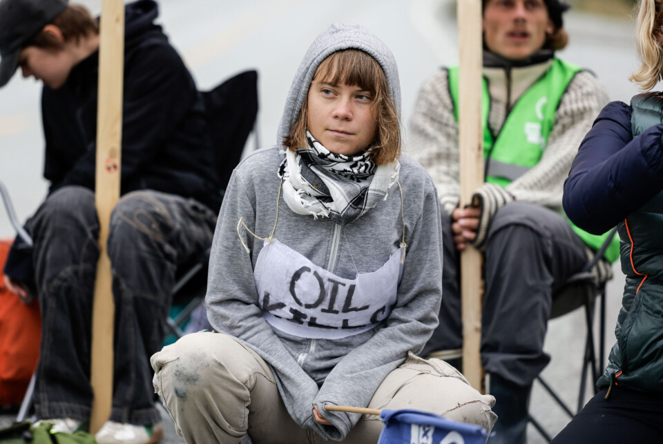 Den svenske aktivisten Greta Thunberg deltok i Extinction Rebellions aksjon mandag.