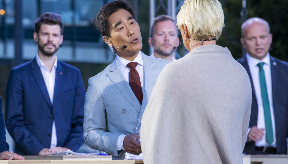Solvang og daværende Frp-leder Siv Jensen på en partilederdebatt i 2019.