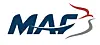 MAF-logo med stilisert fugl i rødt og grått på hvit bakgrunn