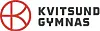 Kvitisund Gymnas-logo med rødt symbol og sort tekst på hvit bakgrunn.